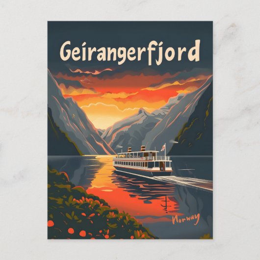 Carte Postale Geirangerfjord Norvège Art vintage (Devant)