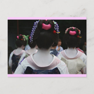 Carte Postale Geisha - Bordure rose