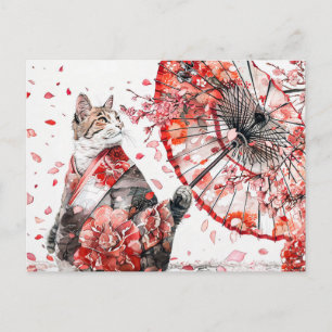 Carte Postale geisha cat dans un kimono détaillé se tient gracie