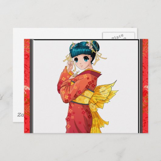 Carte Postale Geisha d'Anime (Devant / Derrière)