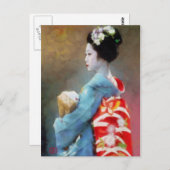 Carte Postale Geisha en Art bleu (Devant / Derrière)