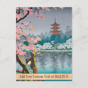 Carte Postale Geisha et Cherry Tree, Ueno Park paysage japonais