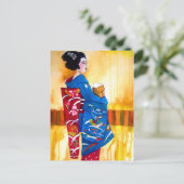 Carte Postale Geisha japonais avec kimono bleu (Debout devant)
