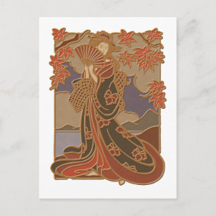 Carte Postale Geisha japonais en Kimono Asiatique Bambou Art