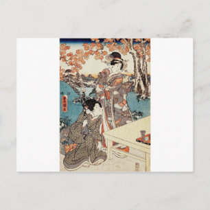 Carte Postale Geisha japonais vintage ukiyo-e vieux parchemin