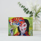Carte Postale geisha japonaise avec ventilateur (Debout devant)