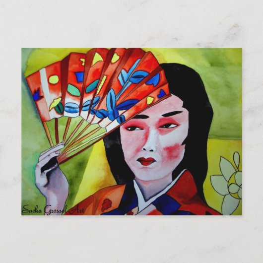 Carte Postale geisha japonaise avec ventilateur (Devant)