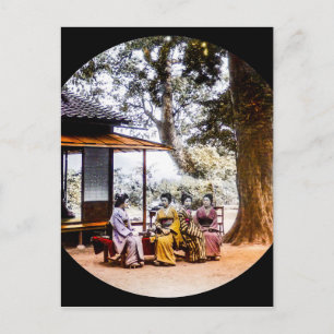 Carte Postale Geisha visite à l'extérieur d'une maison de thé da