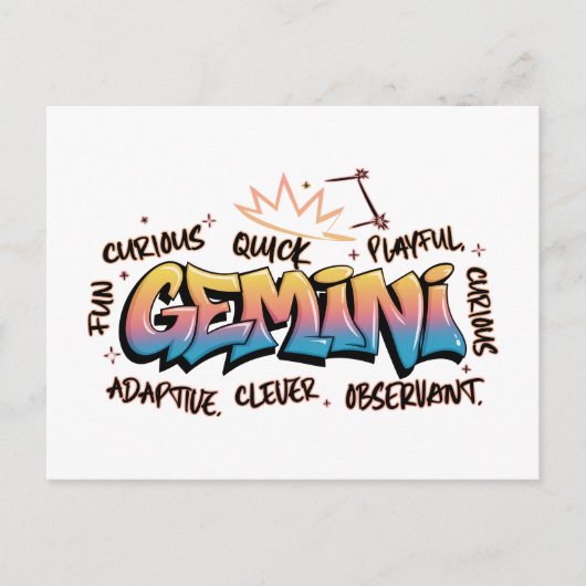 Carte Postale Gémeaux Zodiaque  Graffiti  (Devant)