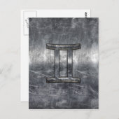 Carte Postale Gemini Sign en Distressed Siver Steel (Devant / Derrière)