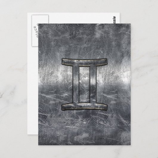 Carte Postale Gemini Sign en Distressed Siver Steel (Devant / Derrière)