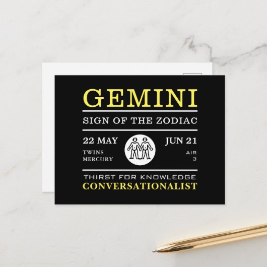 Carte Postale Gemini Sign of the Zodiac, astrologie (Devant/Arrière en situation)