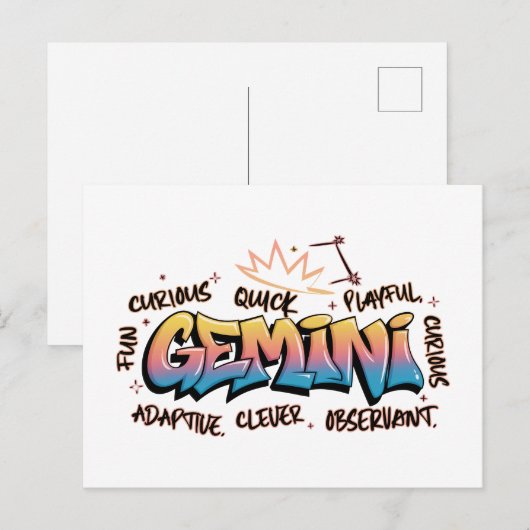 Carte Postale Gemini Zodiac  Graffiti  (Devant / Derrière)