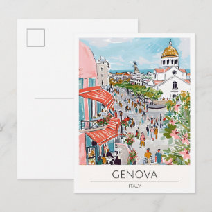 Carte Postale Gênes Italie Illustration d'art vintage Voyage