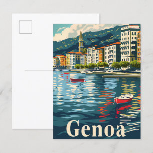 Carte Postale Gênes Italie Vintage Retro Voyage Illustration