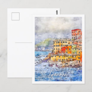 Carte Postale Genova Italie Travel Place Aquarelle
