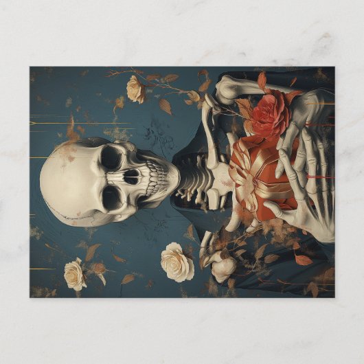 Carte Postale Gently Skeleton with B-Day Gift in Hand (Devant)