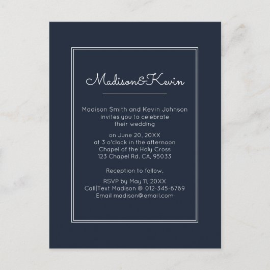 Carte Postale Géométrique moderne | Mariage bleu simple (Devant)