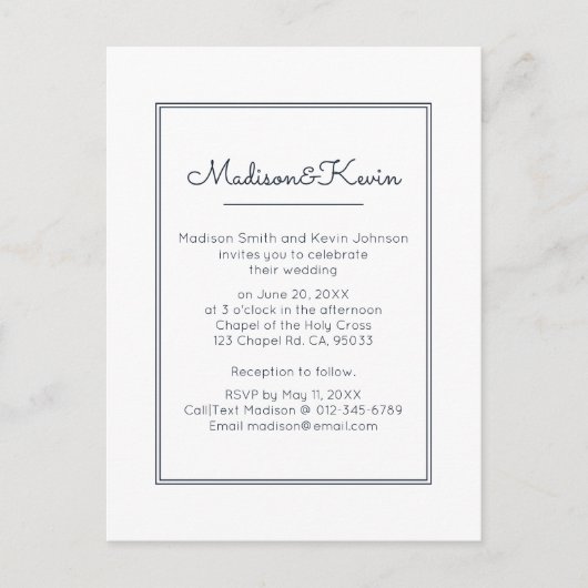 Carte Postale Géométrique moderne | Mariage bleu simple (Devant)