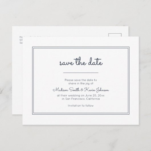 Carte Postale Géométrique moderne | Mariage bleu simple (Devant / Derrière)