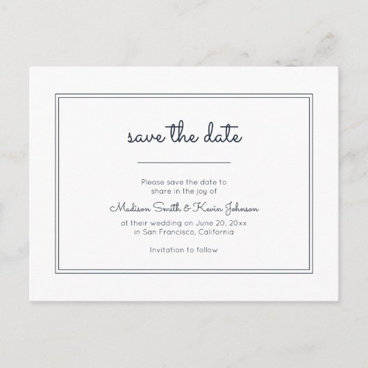 Carte Postale Géométrique moderne | Mariage bleu simple (Devant)