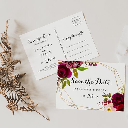 Carte Postale Géométrique Rustique Floral Horizontal Enregistrer