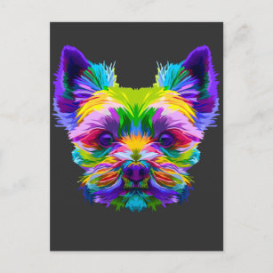 Carte Postale Géométrique Yorkshire Terrier Yorkie Art Animal Lo