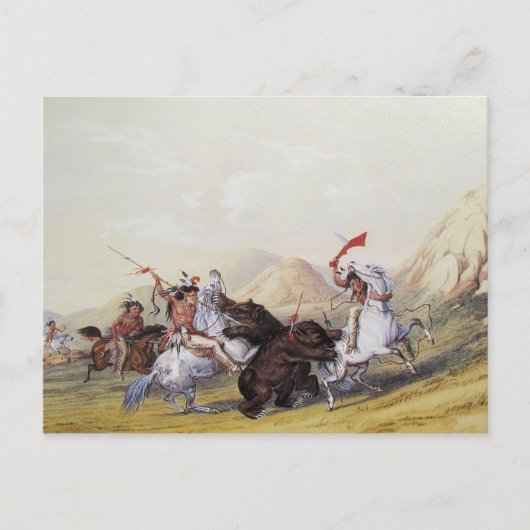 Carte Postale George Catlin - Attaquer l'ours grizzli (Devant)
