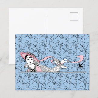 Carte Postale Georges Barbier 1920 Fashion Lady and Bird