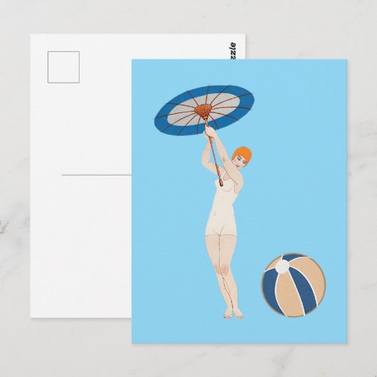 Carte Postale Georges Barbier Au Lido 1924 Illustration de mode (Devant / Derrière)