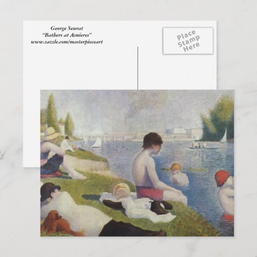 Carte Postale Georges Seurat - Baignades aux Asnières (Devant / Derrière)