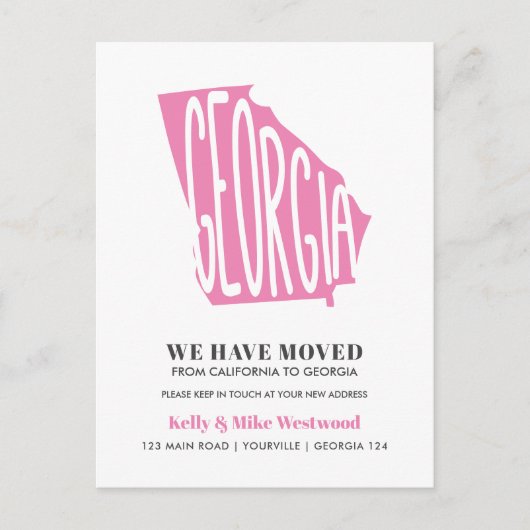 Carte Postale GEORGIA Nous avons déplacé Nouvelle adresse Nouvea (Devant)
