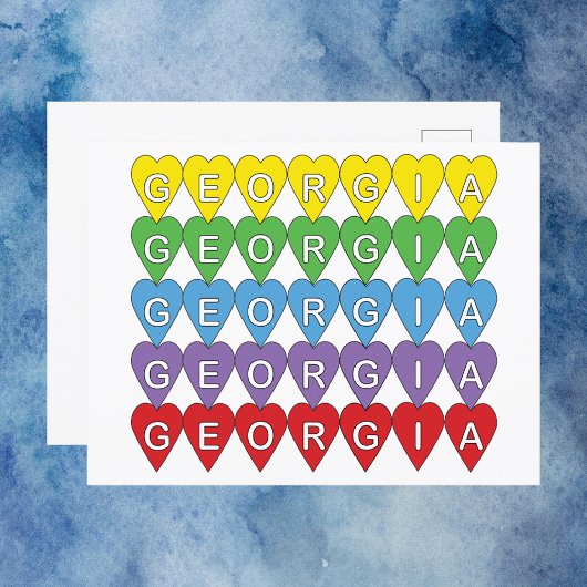 Carte Postale Georgia US State Hearts Rainbow