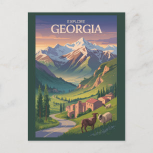 Carte Postale Géorgie Caucase Montagnes Voyage Art Vintage