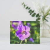 Carte Postale Geranium violet avec abeille à miel (Debout devant)