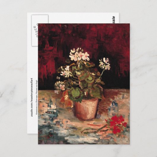 Carte Postale Geraniums dans un pot de fleurs, Van Gogh Art (Devant / Derrière)