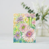 Carte Postale Gerbera rose Bouquet Daisy Aquarelle Fleurs Art (Debout devant)