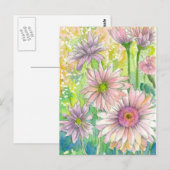 Carte Postale Gerbera rose Bouquet Daisy Aquarelle Fleurs Art (Devant / Derrière)