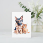 Carte Postale German Shepherd Puppy And Maincoon Kitten (Debout devant)