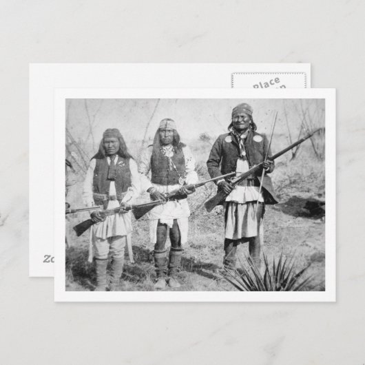 Carte Postale Geronimo et trois de ses guerriers Apache, 1886 (b (Devant / Derrière)