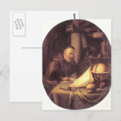 Carte Postale Gerrit Dou- Homme Interrompu à son écriture (Devant / Derrière)