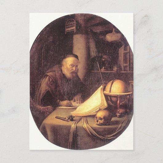 Carte Postale Gerrit Dou- Homme Interrompu à son écriture (Devant)