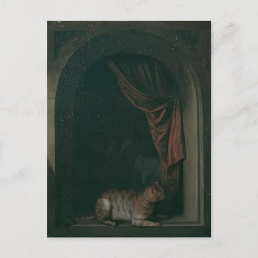 Carte Postale Gerrit Dou - Un chat à la fenêtre d'un studio de p (Devant)