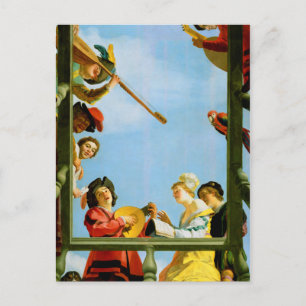 Carte Postale Gerrit Van Honthorst Groupe Musical Balcon Art