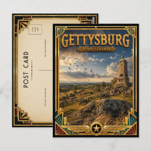 Carte Postale Gettysburg Pennsylvanie Art Déco Doré Vintage