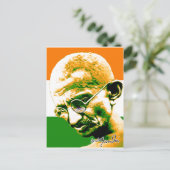 Carte Postale Ghandi en orange vert et blanc avec drapeau (Debout devant)