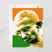 Carte Postale Ghandi en orange vert et blanc avec drapeau (Devant / Derrière)