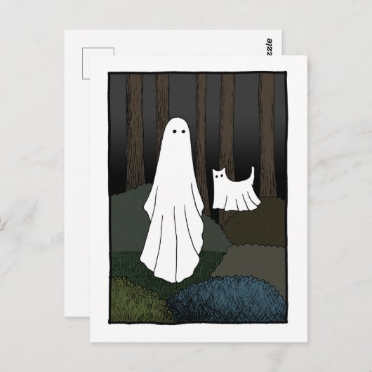 Carte Postale Ghost et Ghost Chat dans les bois drôle déplaisant (Devant / Derrière)
