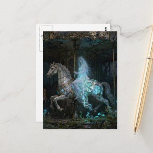 Carte Postale Ghost Woman on Abandoned Carousel (Devant/Arrière en situation)