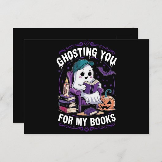 Carte Postale Ghosting You For My Books Ghost Reading Halloween (Devant / Derrière)